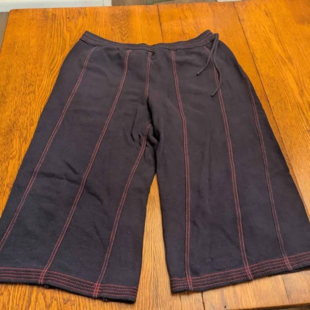 Navy Blue Wide-Leg Pants with Red Stitching